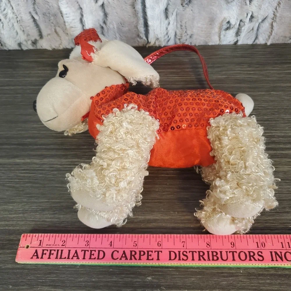 Plush Christmas‎ Dog Purse Red Sequins Beige Tan Poodle Cocker Spaniel Girls
